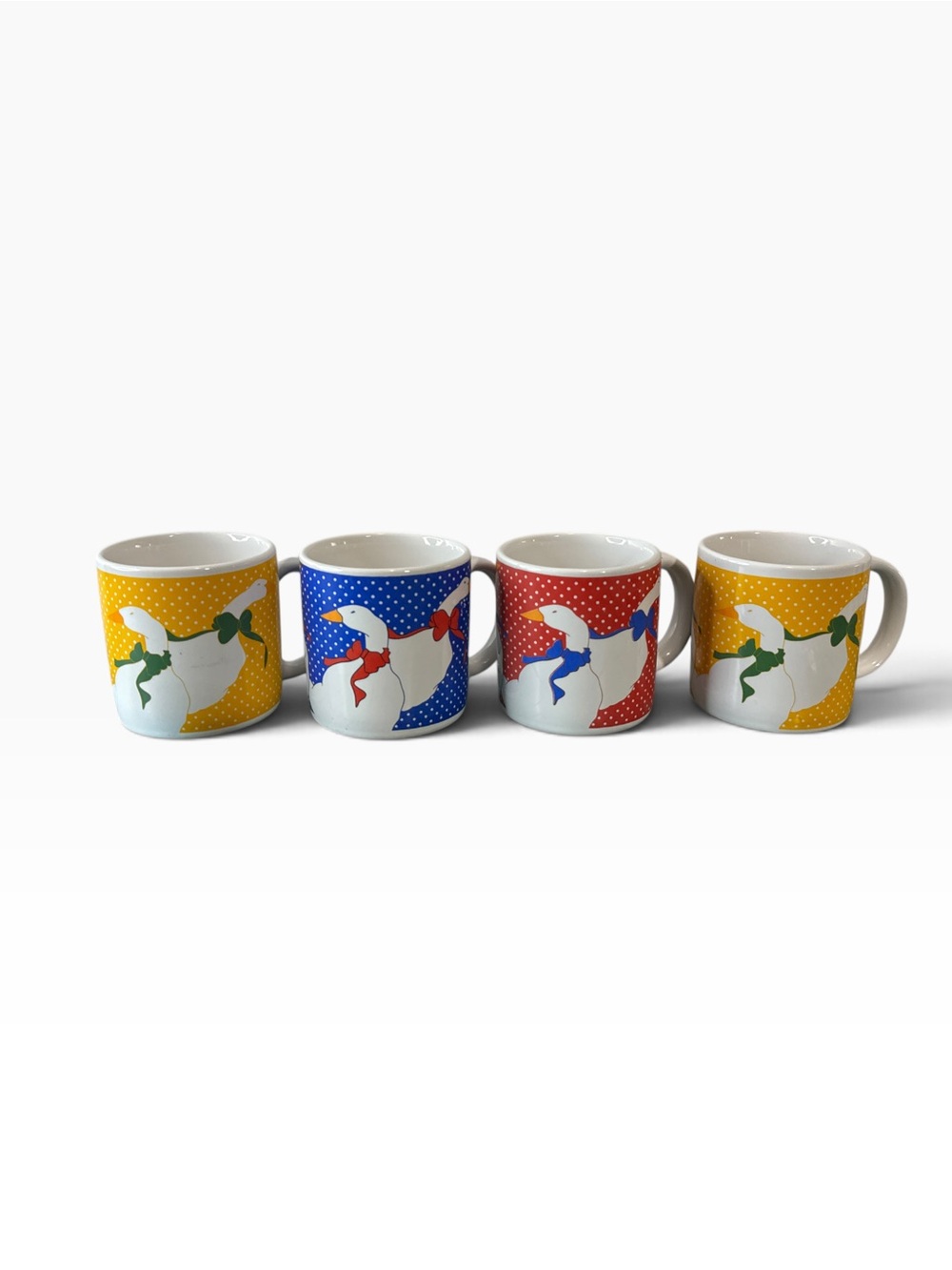 Vintage Country Goose Polka Dot Coffee Mugs Set of 4